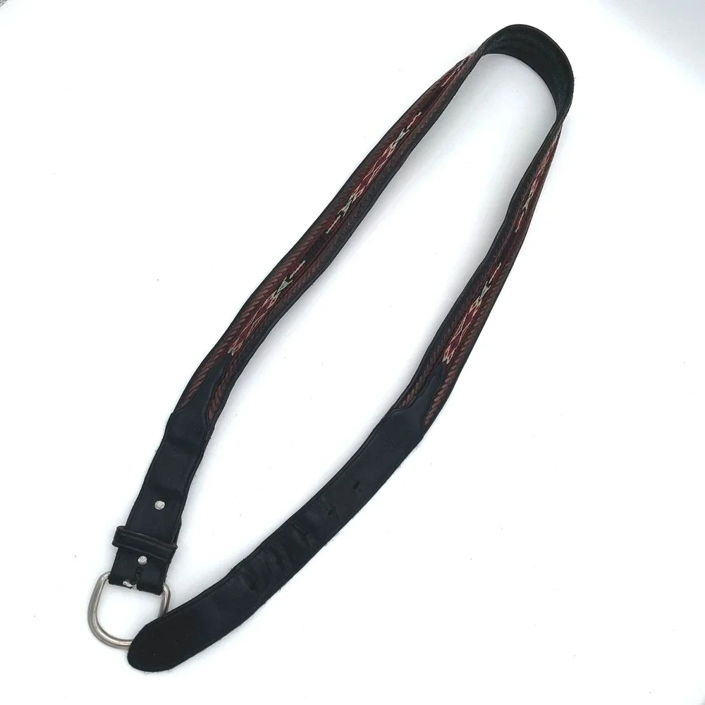 VTG Silver Creek Classics 100% Genuine Leather Canvas Native Print Unisex Belt